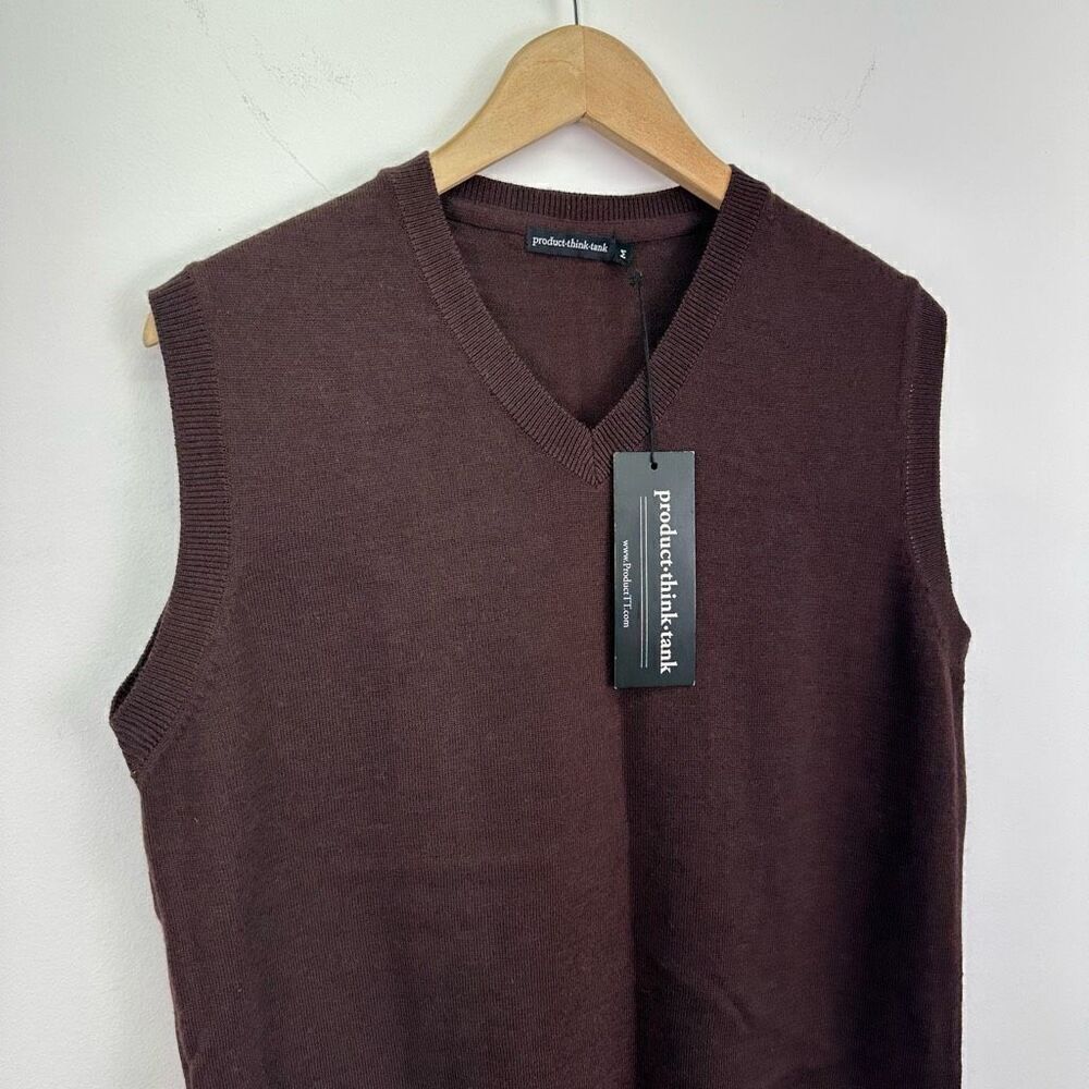Product Think Tank Unisex Mt Abe 100% Wool Mahogany Brown V-neck Sweater Vest - Picture 8 of 9